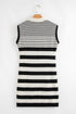 Black Mixed Striped Print Half Placket Collared Cap Sleeve Bodycon Sweater Dress
